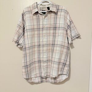 Timberland Men’s Short-Sleeve Plaid Button-Down Shirt in Cream, Taupe and Gray